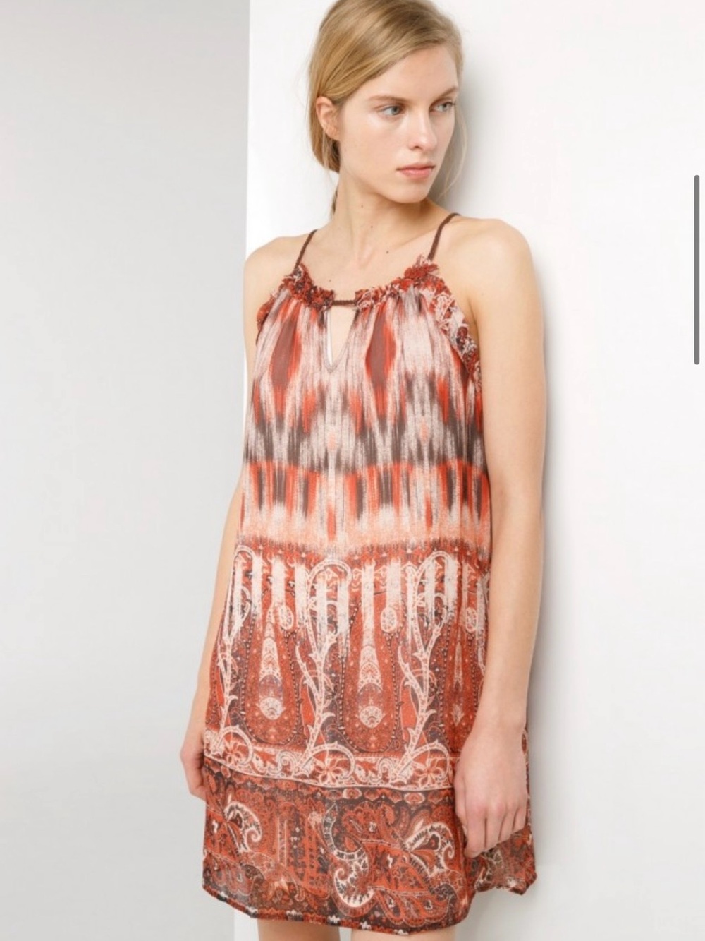 Mango Rust Orange and Cream Printed Mini Dress